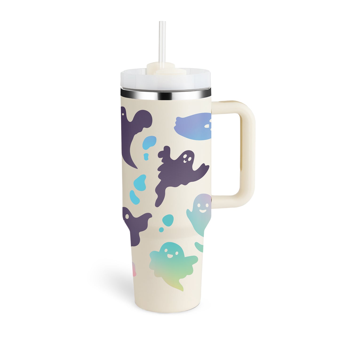 Christmas Thermal Mug 40oz Straw Coffee Insulation Cup With Handle and Straw Portable Car Stainless Steel Water Bottle Large Capacity Travel BPA Free Thermal Mug