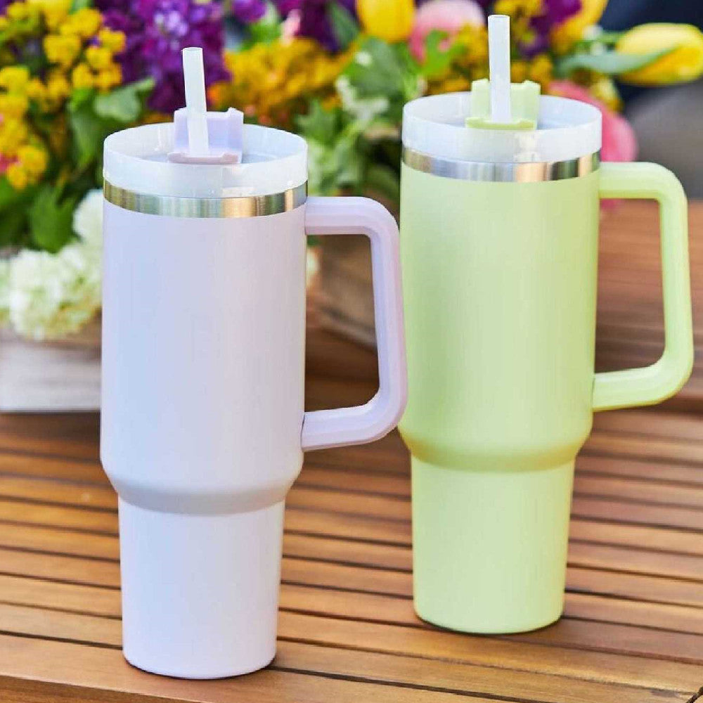 Christmas Thermal Mug 40oz Straw Coffee Insulation Cup With Handle and Straw Portable Car Stainless Steel Water Bottle Large Capacity Travel BPA Free Thermal Mug