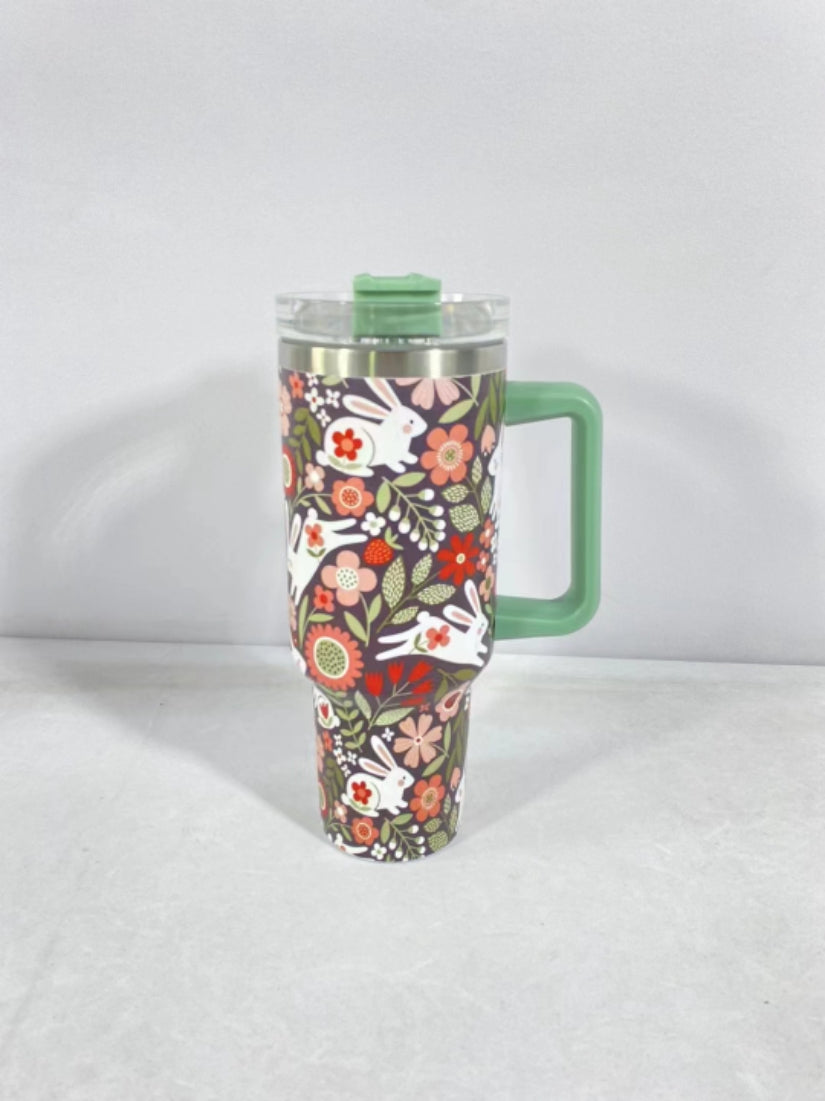 New Christmas Pattern Mug With Handle Lid Straw Drinkware Stainless Steel Vacuum Tumbler Large Capacity Car Travel Cup for Water, Iced Tea or Coffee, Smoothie and More