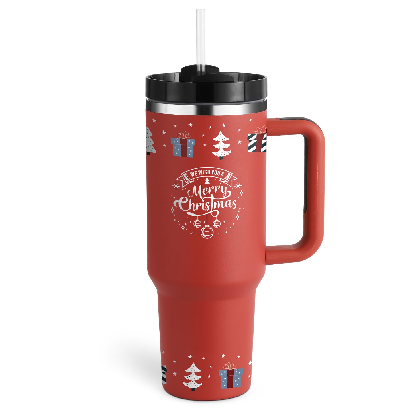 Christmas Thermal Mug 40oz Straw Coffee Insulation Cup With Handle and Straw Portable Car Stainless Steel Water Bottle Large Capacity Travel BPA Free Thermal Mug