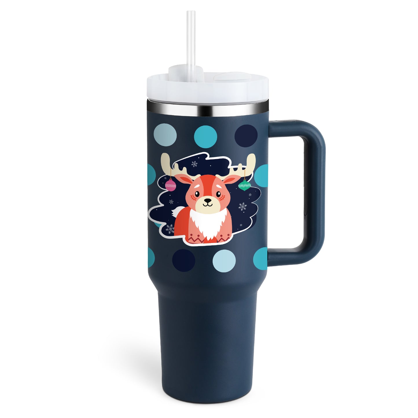 Christmas Thermal Mug 40oz Straw Coffee Insulation Cup With Handle and Straw Portable Car Stainless Steel Water Bottle Large Capacity Travel BPA Free Thermal Mug