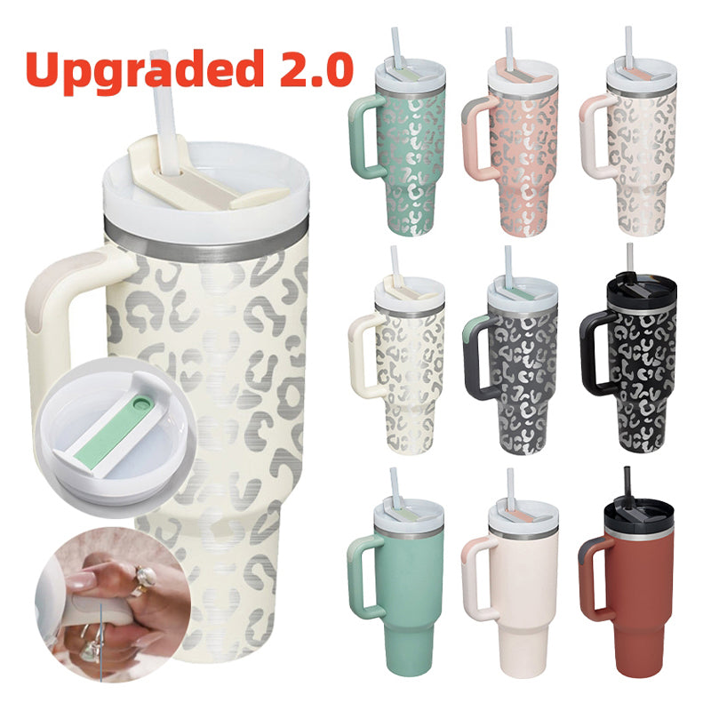 Christmas Thermal Mug 40oz Straw Coffee Insulation Cup With Handle and Straw Portable Car Stainless Steel Water Bottle Large Capacity Travel BPA Free Thermal Mug