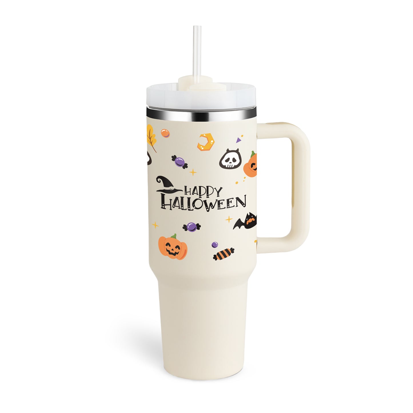 Christmas Thermal Mug 40oz Straw Coffee Insulation Cup With Handle and Straw Portable Car Stainless Steel Water Bottle Large Capacity Travel BPA Free Thermal Mug