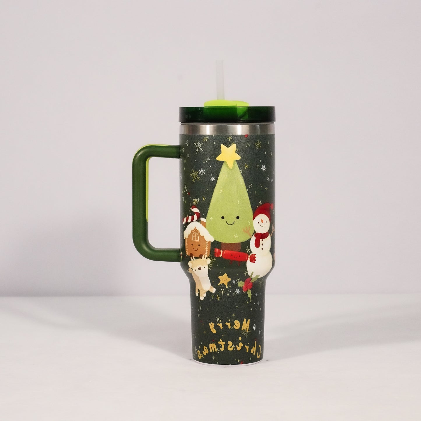 New Christmas Pattern Mug With Handle Lid Straw Drinkware Stainless Steel Vacuum Tumbler Large Capacity Car Travel Cup for Water, Iced Tea or Coffee, Smoothie and More