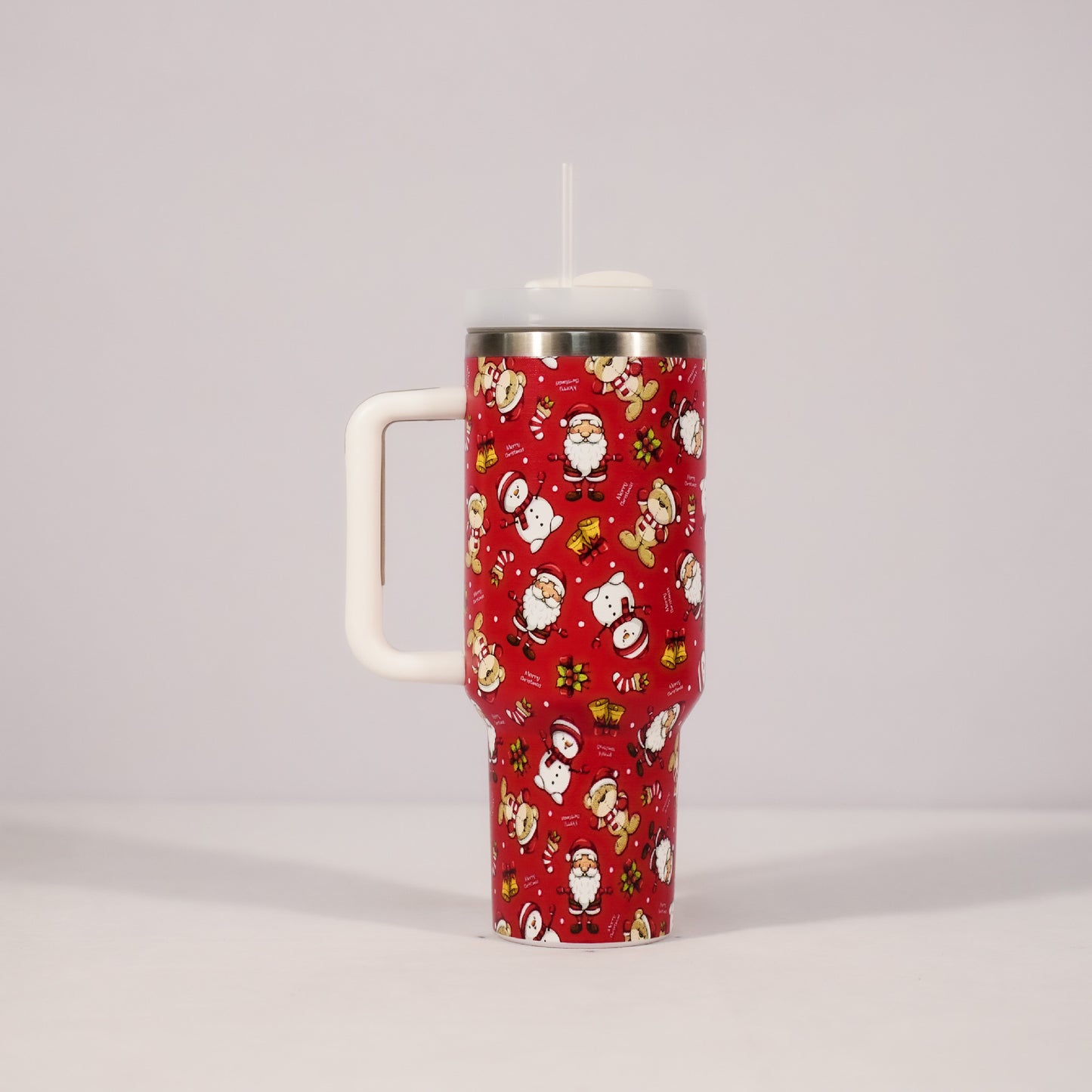 New Christmas Pattern Mug With Handle Lid Straw Drinkware Stainless Steel Vacuum Tumbler Large Capacity Car Travel Cup for Water, Iced Tea or Coffee, Smoothie and More