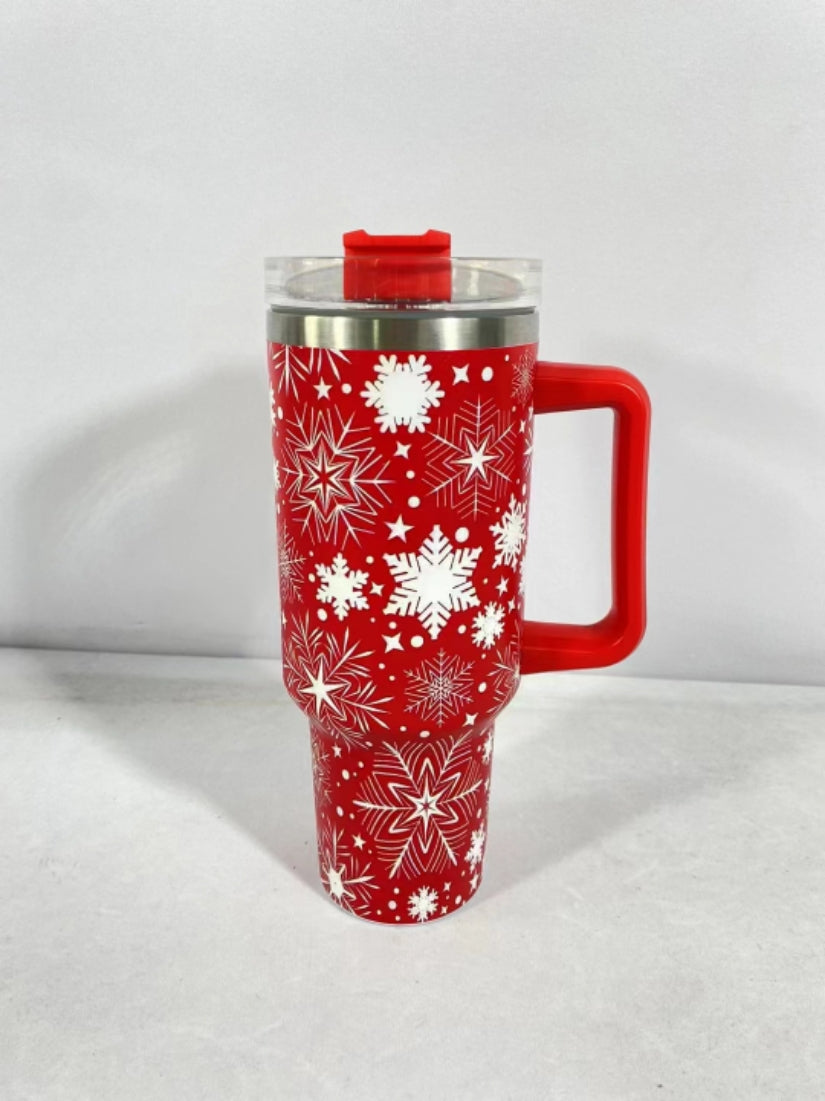 New Christmas Pattern Mug With Handle Lid Straw Drinkware Stainless Steel Vacuum Tumbler Large Capacity Car Travel Cup for Water, Iced Tea or Coffee, Smoothie and More