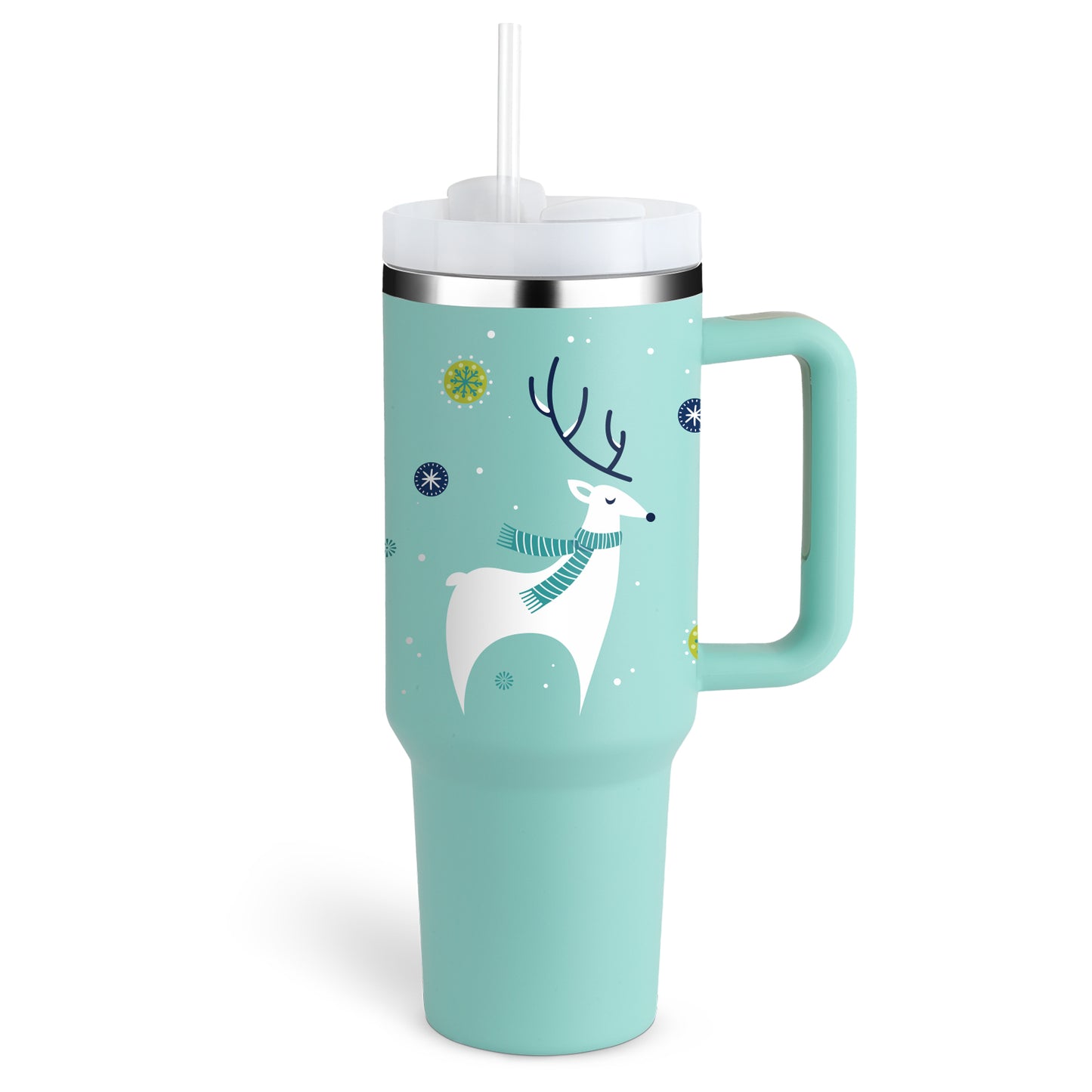 Christmas Thermal Mug 40oz Straw Coffee Insulation Cup With Handle and Straw Portable Car Stainless Steel Water Bottle Large Capacity Travel BPA Free Thermal Mug