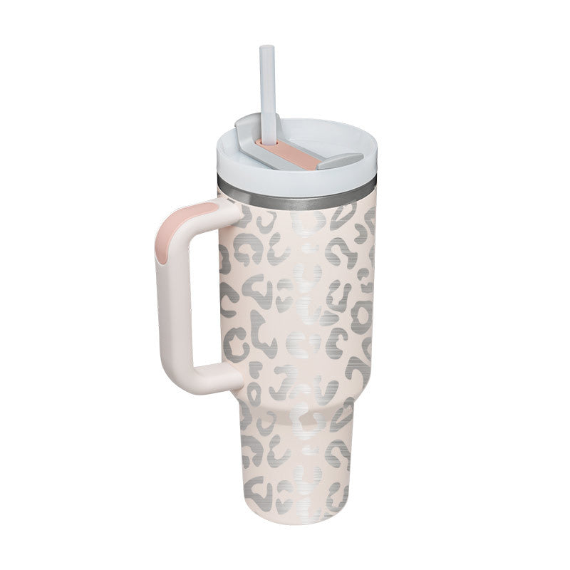 Christmas Thermal Mug 40oz Straw Coffee Insulation Cup With Handle and Straw Portable Car Stainless Steel Water Bottle Large Capacity Travel BPA Free Thermal Mug