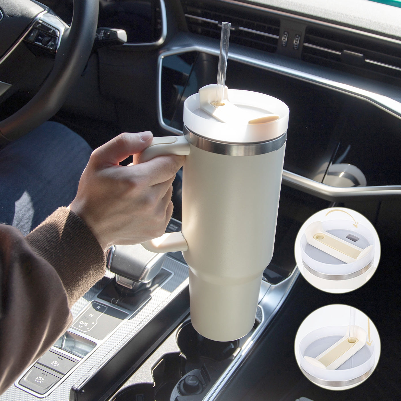 Christmas Thermal Mug 40oz Straw Coffee Insulation Cup With Handle and Straw Portable Car Stainless Steel Water Bottle Large Capacity Travel BPA Free Thermal Mug